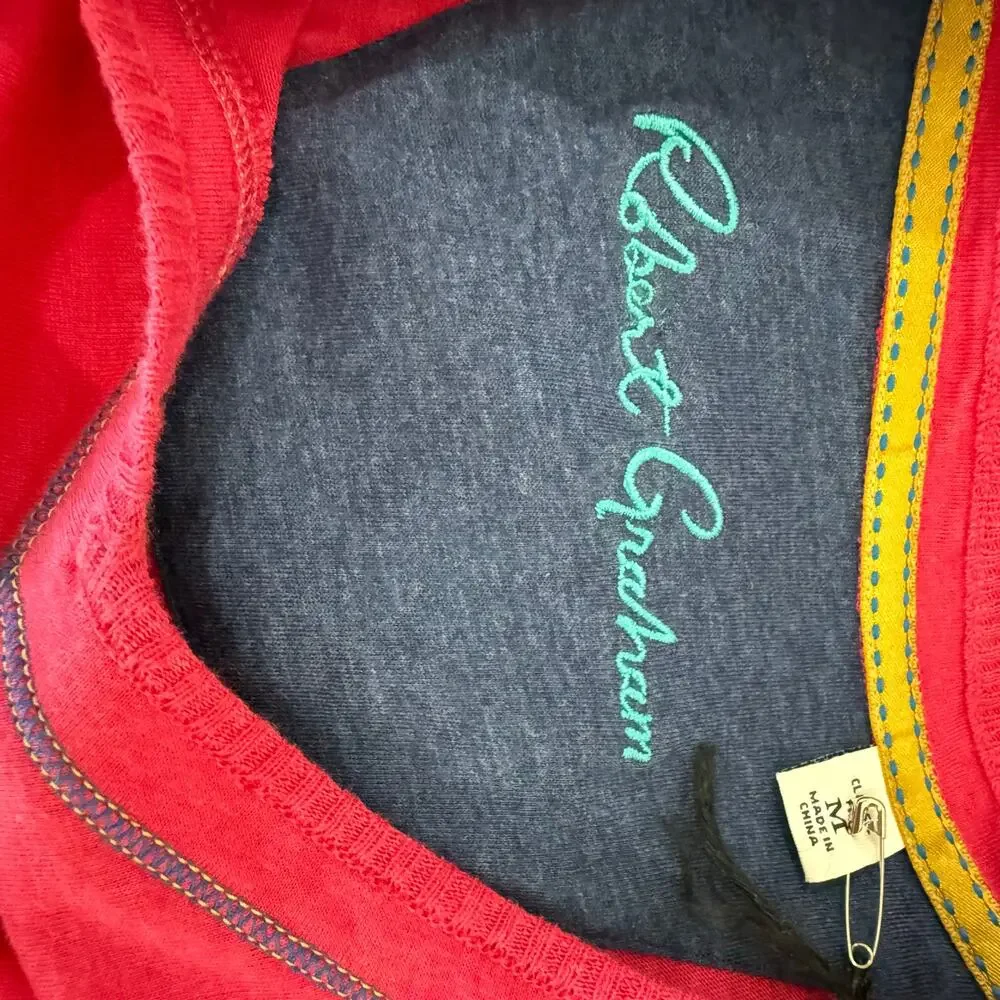 Robert Graham Maxfield Short Sleeve V-Neck T-Shirt Raspberry Dark Pink M - Picture 2 of 6